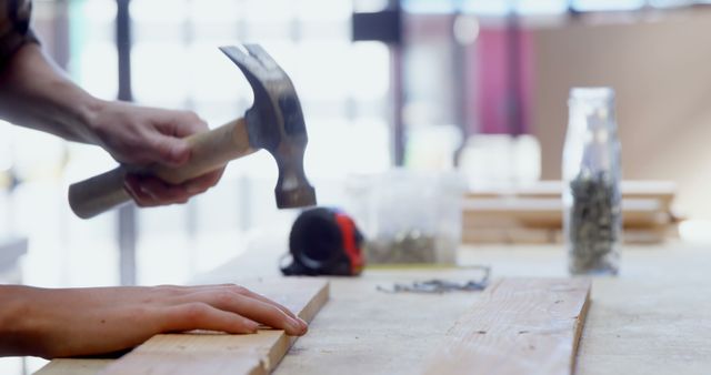 Person Engaged in DIY Carpentry Project in Workshop - Download Free Stock Images Pikwizard.com