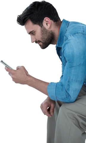 Transparent Backdrop Man Engaging with Mobile Phone Side Profile - Download Free Stock Videos Pikwizard.com