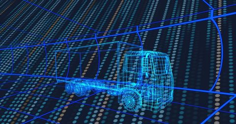 Futuristic Digital Truck against Lights Background