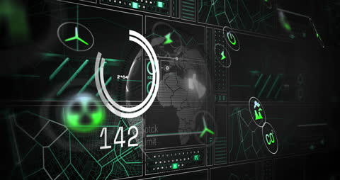 Futuristic Digital Interface with Spinning Globe and Data