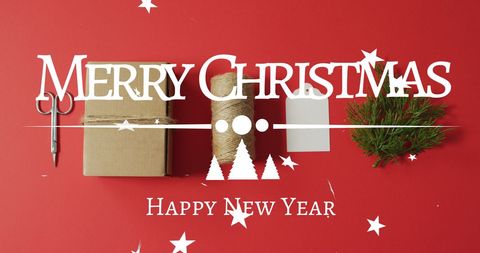 Merry Christmas Card with Festive Decorations on Red - Download Free Stock Images Pikwizard.com