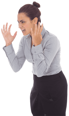 Transparent Angry Businesswoman Gesturing Frustration