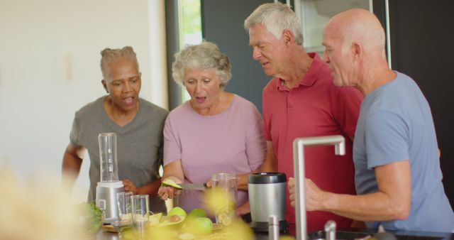 Senior Friends Preparing Smoothies Together in Modern Kitchen - Download Free Stock Images Pikwizard.com