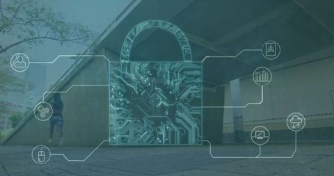 Digital Security Overlay with Sport and Technology Icons