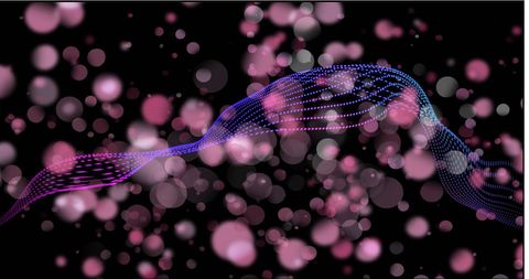 Dynamic digital wave over pink and white bokeh lights on black