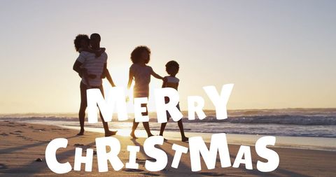Family Enjoying Christmas Holiday on Sunny Beach - Download Free Stock Images Pikwizard.com