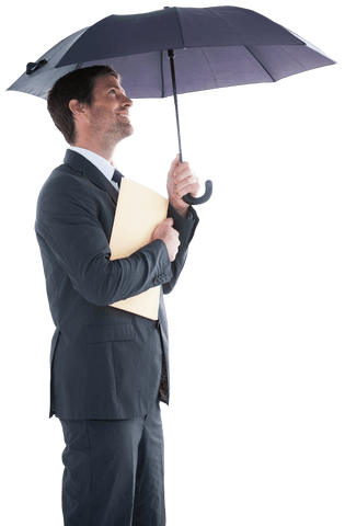 smiling businessman holding umbrella and files on transparent background - Download Free Stock Videos Pikwizard.com