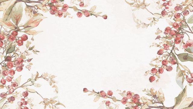 Vintage Watercolor Berry Border Framing Blank Parchment for Wedding Stationery