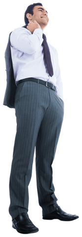 Smiling Asian Businessman Holding Jacket on Transparent Background