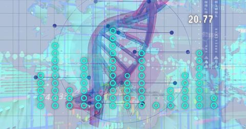 Digital DNA Strand with Graphs and World Map - Download Free Stock Images Pikwizard.com