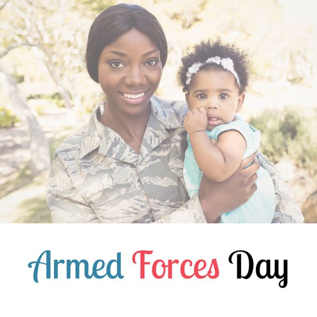 African American Female Soldier Holding Baby on Armed Forces Day - Download Free Stock Templates Pikwizard.com