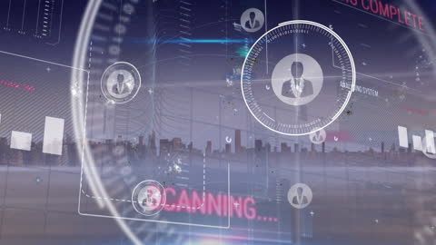 Futuristic Data Processing and Cityscape Hybrid Interface