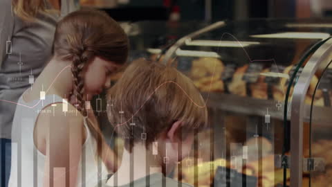 Children Shopping with Financial Data Animation Overlay