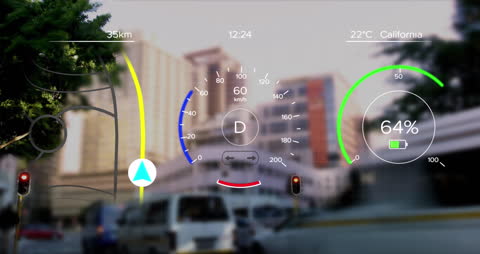 Digital Dashboard HUD Overlay with Speedometer and Battery Indicator