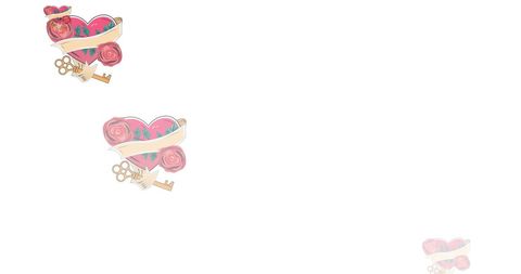 Vintage Hearts and Keys Pattern with Roses Against White Background