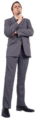 Contemplative Businessman Holding Glasses on Transparent Background