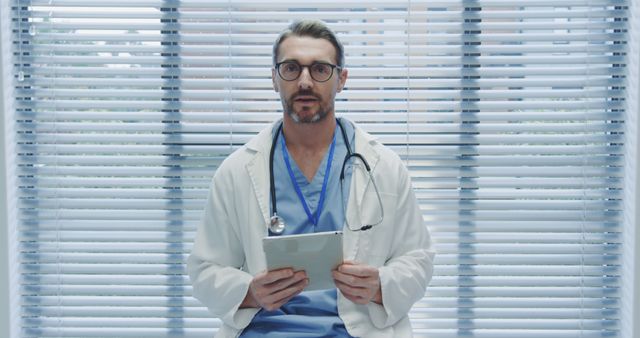 Confident Male Doctor in Clinic Holding Digital Tablet - Download Free Stock Images Pikwizard.com