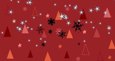 Abstract Modern Christmas with Snowflakes and Trees on Red