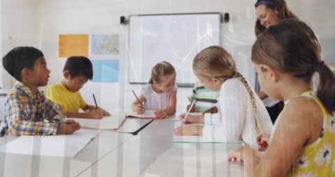 Diverse Children Engaged in Classroom Learning with Teacher Guidance