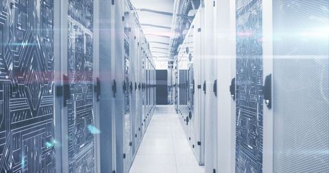Modern Server Room with Digital Data Interface Visualization - Download Free Stock Images Pikwizard.com