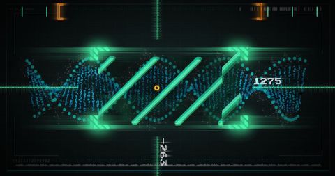 Futuristic DNA Analysis Interface with Data Visualization