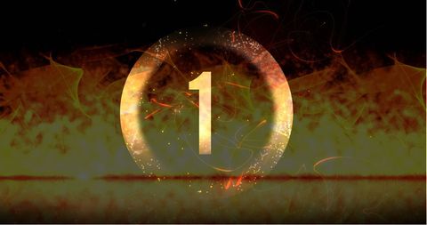 Flaming Countdown with Glowing Number One on Fire Background