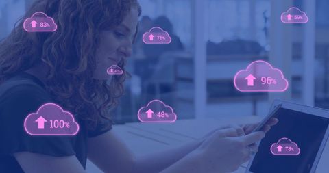 Businesswoman Engages with Digital Data in Cloud Interface - Download Free Stock Images Pikwizard.com