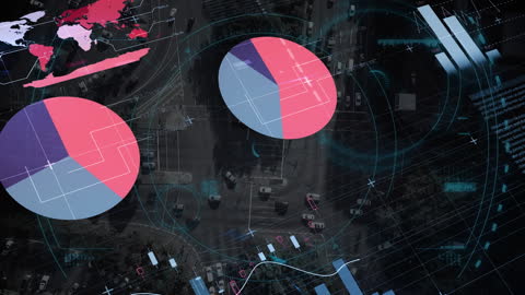 Futuristic Data Visualization Over Cityscape Concept