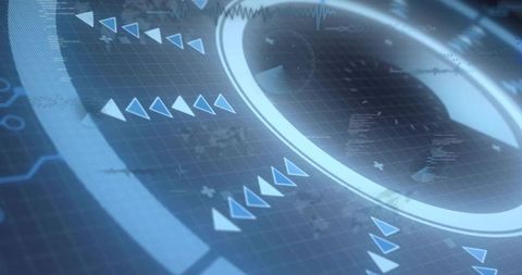 Futuristic Holographic HUD Interface Pulsing with Glowing Ring and Directional Arrows