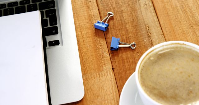 Work Desk with Laptop, Coffee and Binder Clips - Download Free Stock Images Pikwizard.com