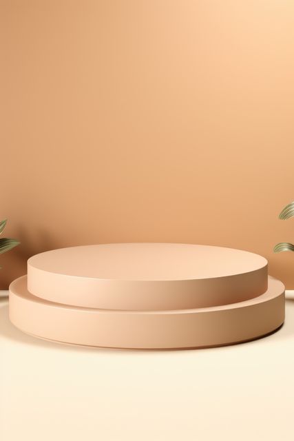 Minimalist Peach-colored Pedestal with Green Leaves - Download Free Stock Images Pikwizard.com