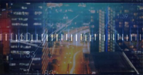 Futuristic Data Visualization Overlaying City Nightscape