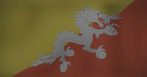 Bhutan flag with intricate druk dragon emblem