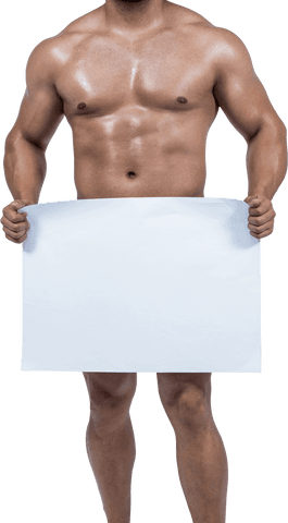 Muscular Man Holding Blank Poster Transparent Background