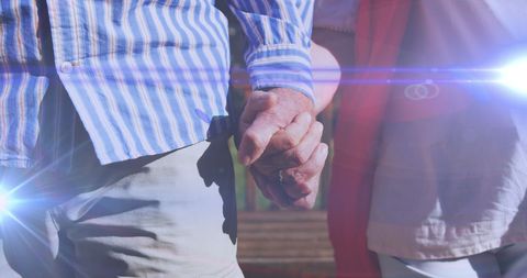 Senior Couple Holding Hands in Park, Symbol of Love and Togetherness
