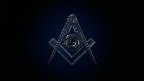 Masonic floating square-and-compass emblem with all-seeing eye on dark background
