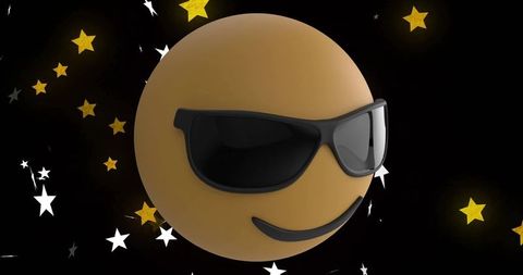 Trendy amber emoticon wearing shades in cosmic starfield
