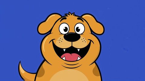 Playful Cartoon Dog on Blue Background with Bright Expression