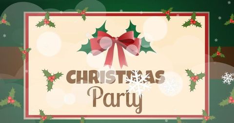 Festive christmas party invitation with holly and ribbon design