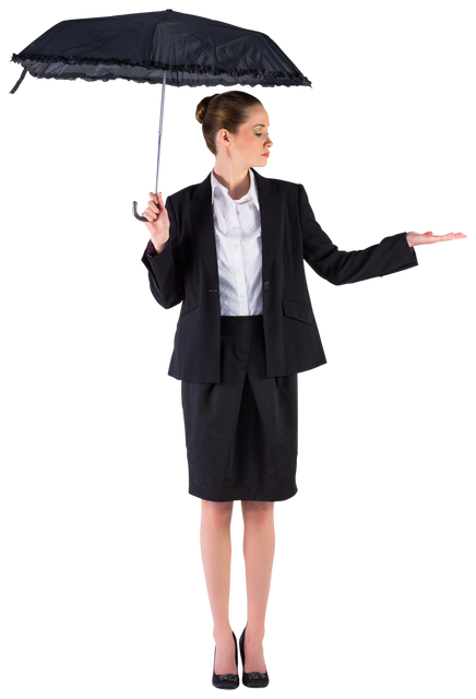 Businesswoman Holding Black Umbrella in Formal Attire Creating Transparent Cutout - Download Free Stock Videos Pikwizard.com