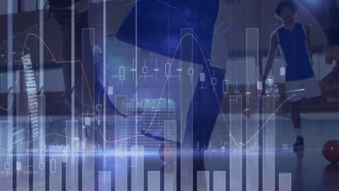 Basketball Players with Financial Data Overlay Inspiring Success