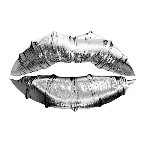 Futuristic silver metallic lips on transparent background