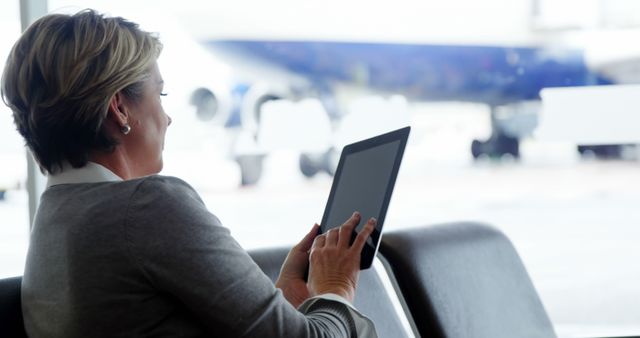 Businesswoman Using Digital Tablet at Airport Lounge - Download Free Stock Images Pikwizard.com