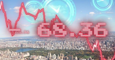 red downtick financial graph over city skyline imagery - Download Free Stock Images Pikwizard.com
