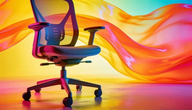 Ergonomic mesh office chair showcasing sleek design with vibrant ribbon lighting