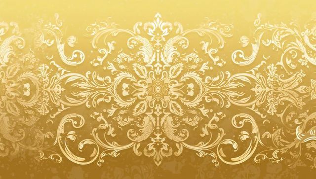 Gilded Baroque Damask Ornament with Central Medallion and Ornate Filigree Band, Distressed Vintage