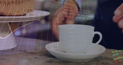 Modern Financial Analysis with Coffee Break in Cafe Setting