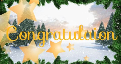 Golden Stars and Congratulations on Winter Landscape - Download Free Stock Images Pikwizard.com