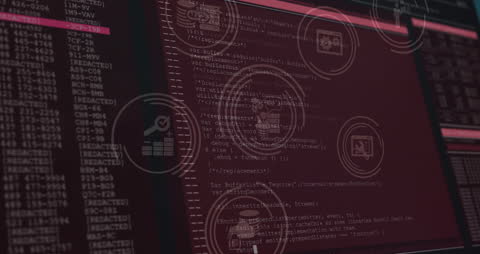 Digital Animation of Data Processing with Futuristic Icons Overlay
