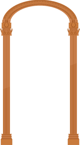 Classical orange arch with fluted corinthian columns on transparent background